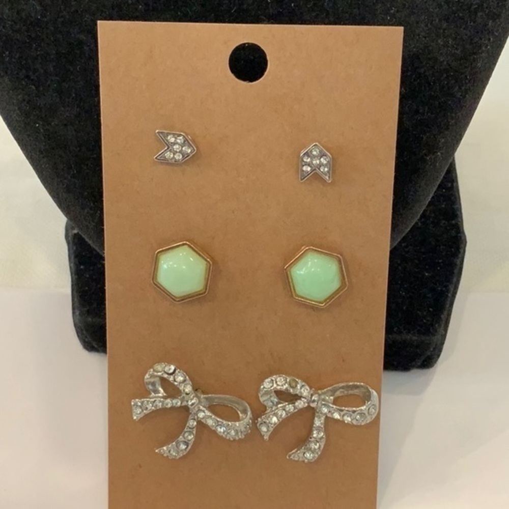💐5/25 3 pair bow mint green arrows rhinestone